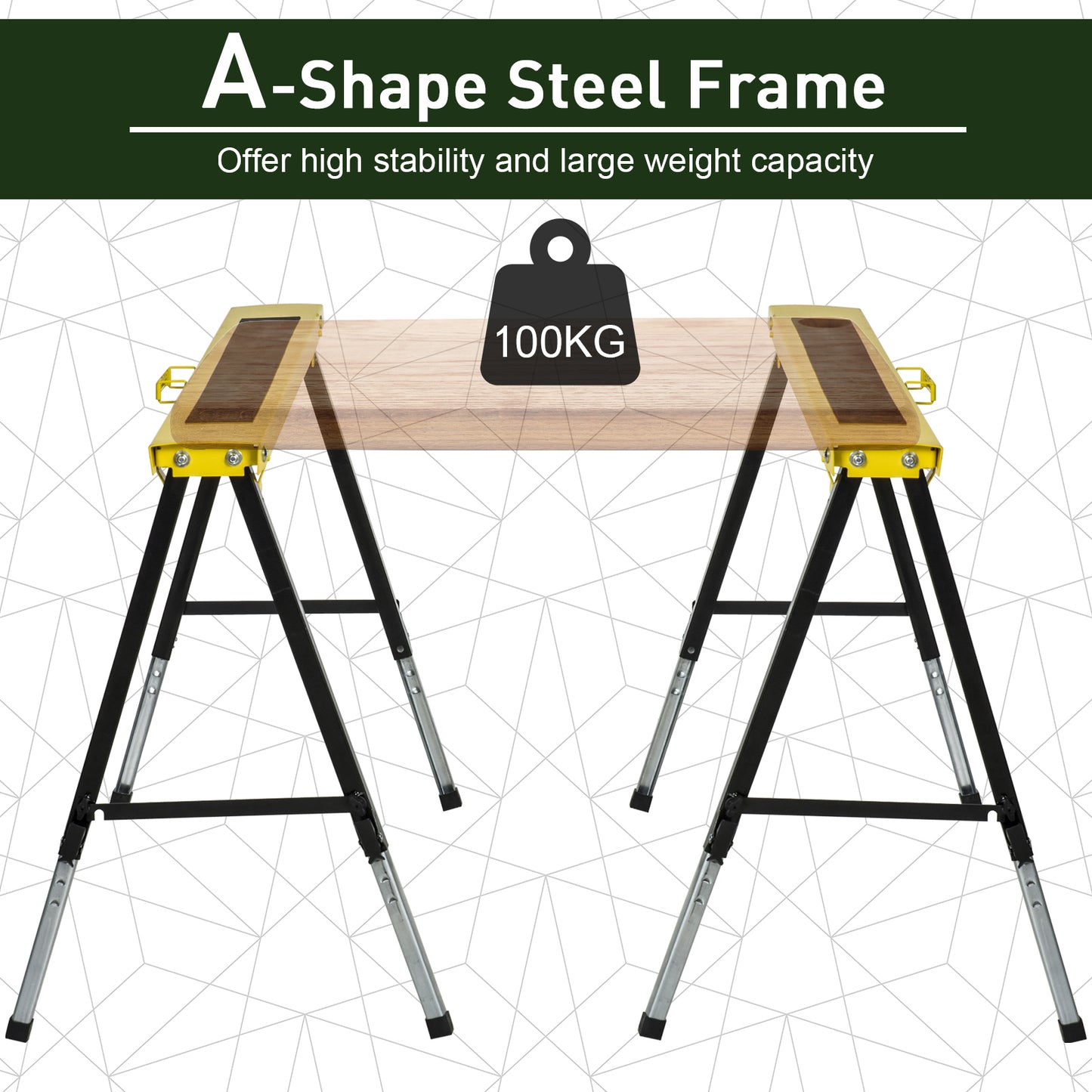 2PCS Saw Horse Twin Pack Folding Workbench Adjustable Metal Trestle Stands with Non-slip EVA Surface for Sawing Work Max Load