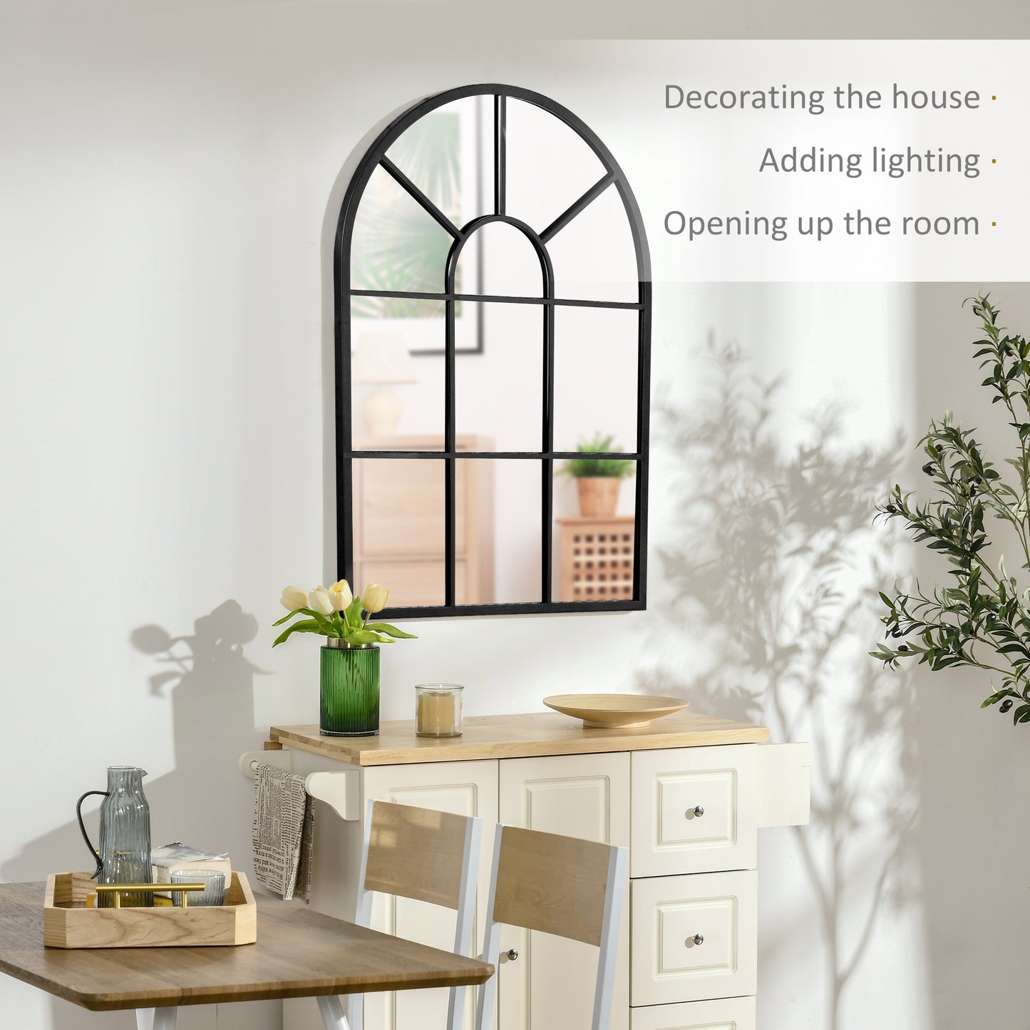 90 X 61cm Arched Grid Mirror - Black
