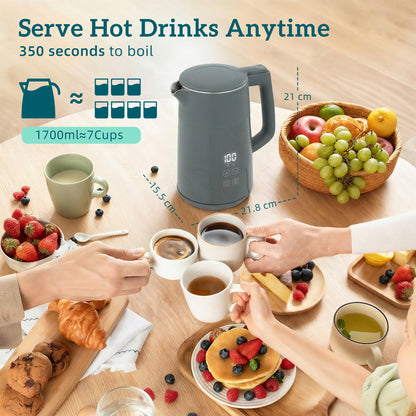 Electric Kettle, 1.7L Fast Boil 3kW Water Kettle with UK Strix Thermostat, LED Display, Keep Warm Function, Grey