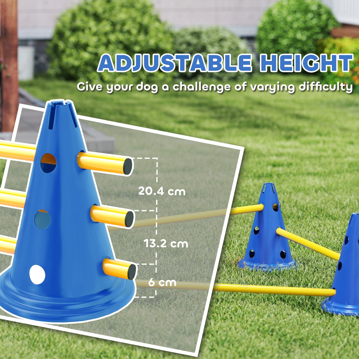 Dog Agility Equipment Set of Eight Cones, Eight Poles w/ Carry Bag, Four-Piece Adjustable Height Jumping Obstacles Blue