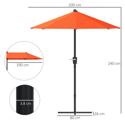 2m Half Parasol Umbrella - Orange