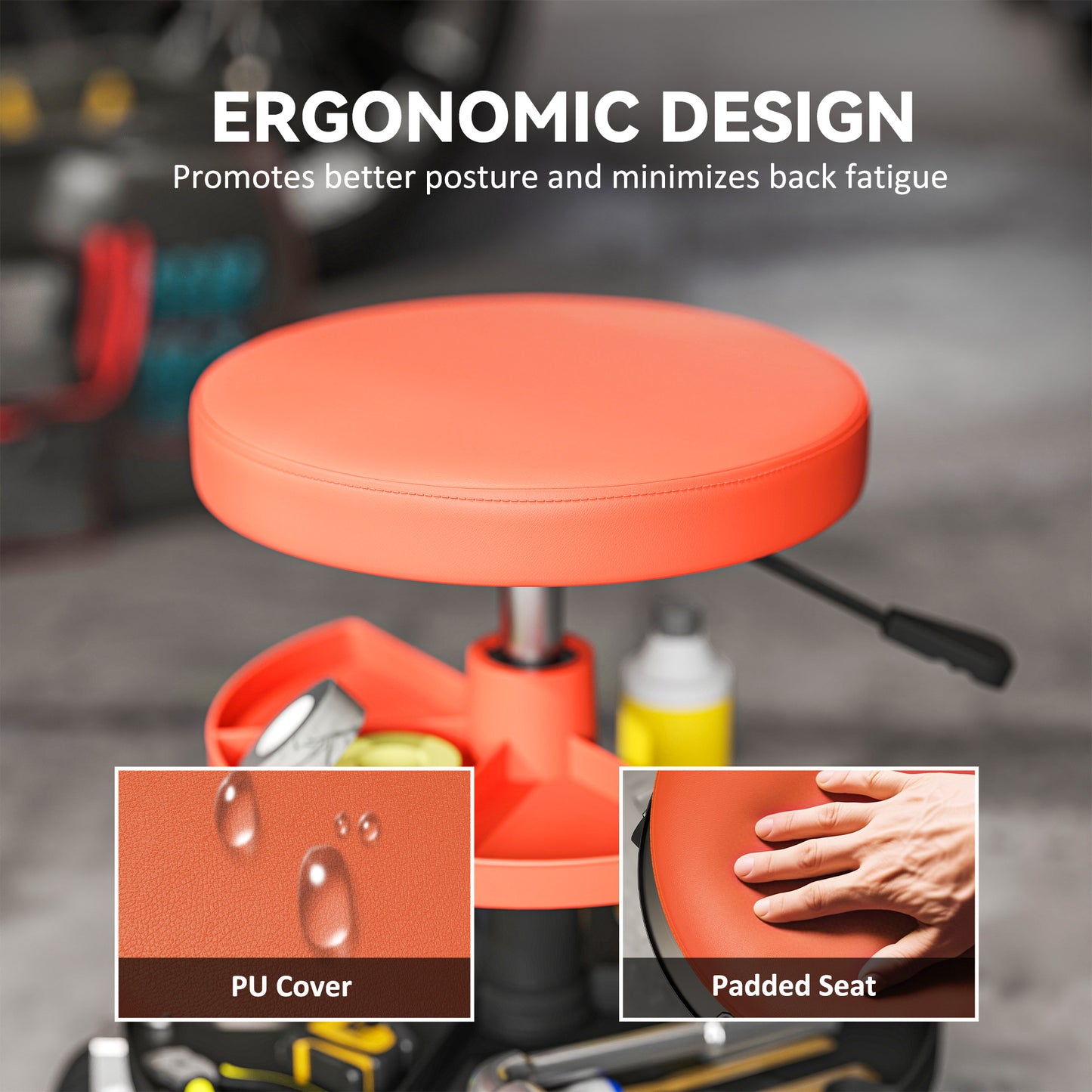 Rolling Mechanic Stool, 135kg Capacity Workshop Stool, 360° Swivel Roller Padded Creeper Seat with Wheels