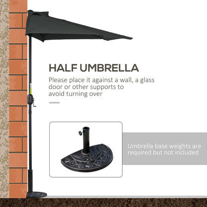 3(m) Half Parasol, Semi Round Umbrella with Metal Frame, Crank Handle for Balcony, Garden, Black