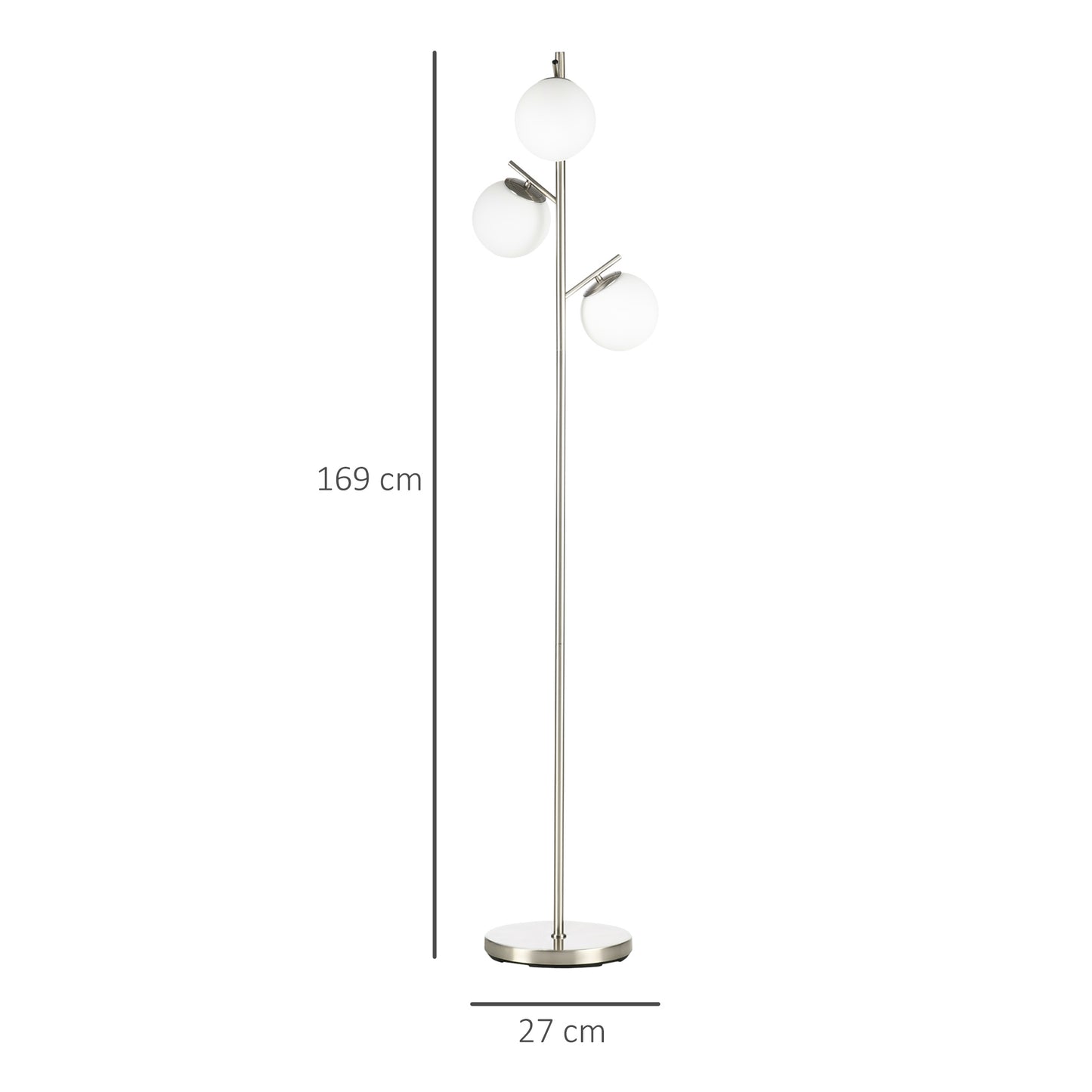 3-Light Tree Floor Lamps for Living Room, Modern Standing Lamp for Bedroom with Globe Lampshade, Steel Base
