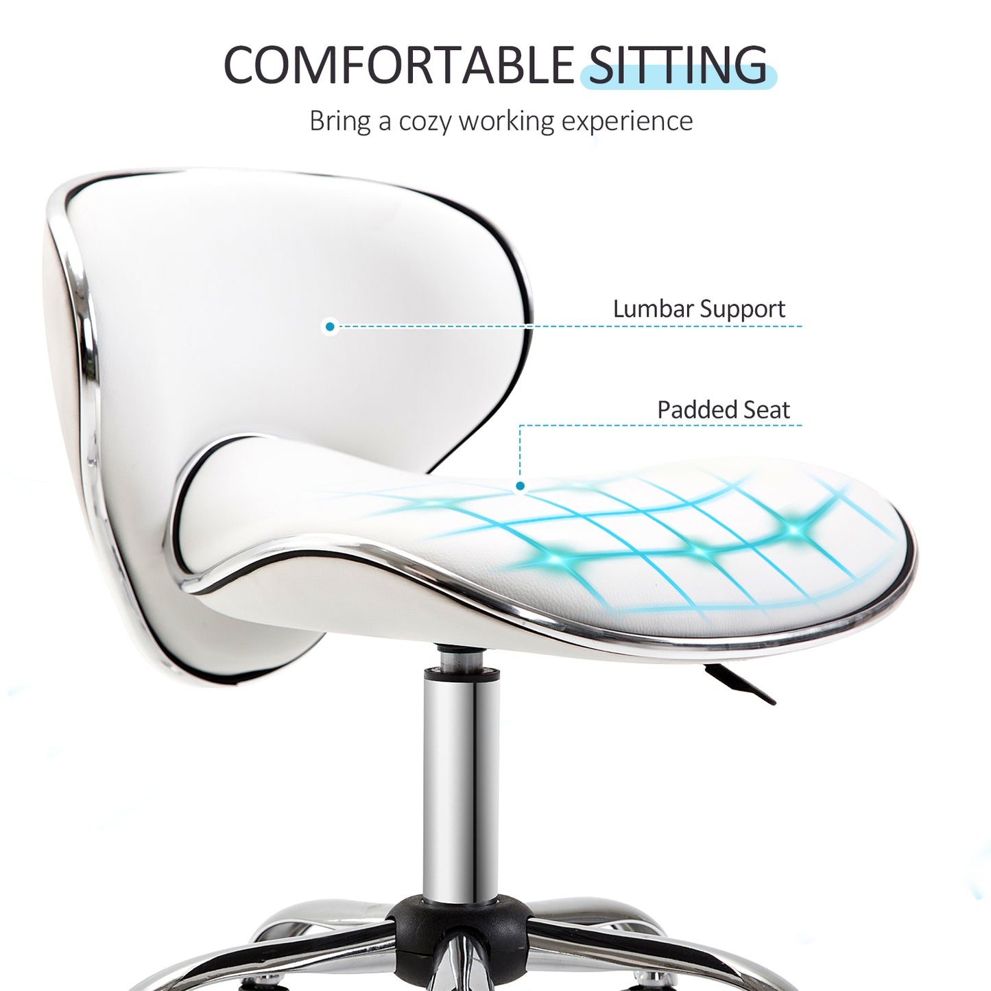 Adjustable Rolling Swivel Beauty Salon Chair, Stool for Spa, Technician - White