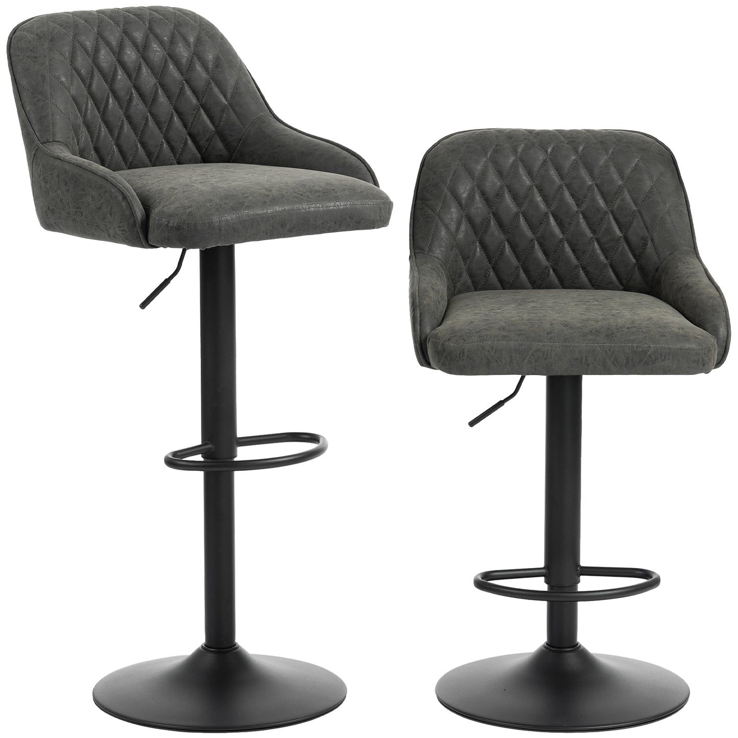 Bar Stools Adjustable Swivel Kitchen Chairs with Backrest Set of 2 for Kitchen Island Dark Grey
