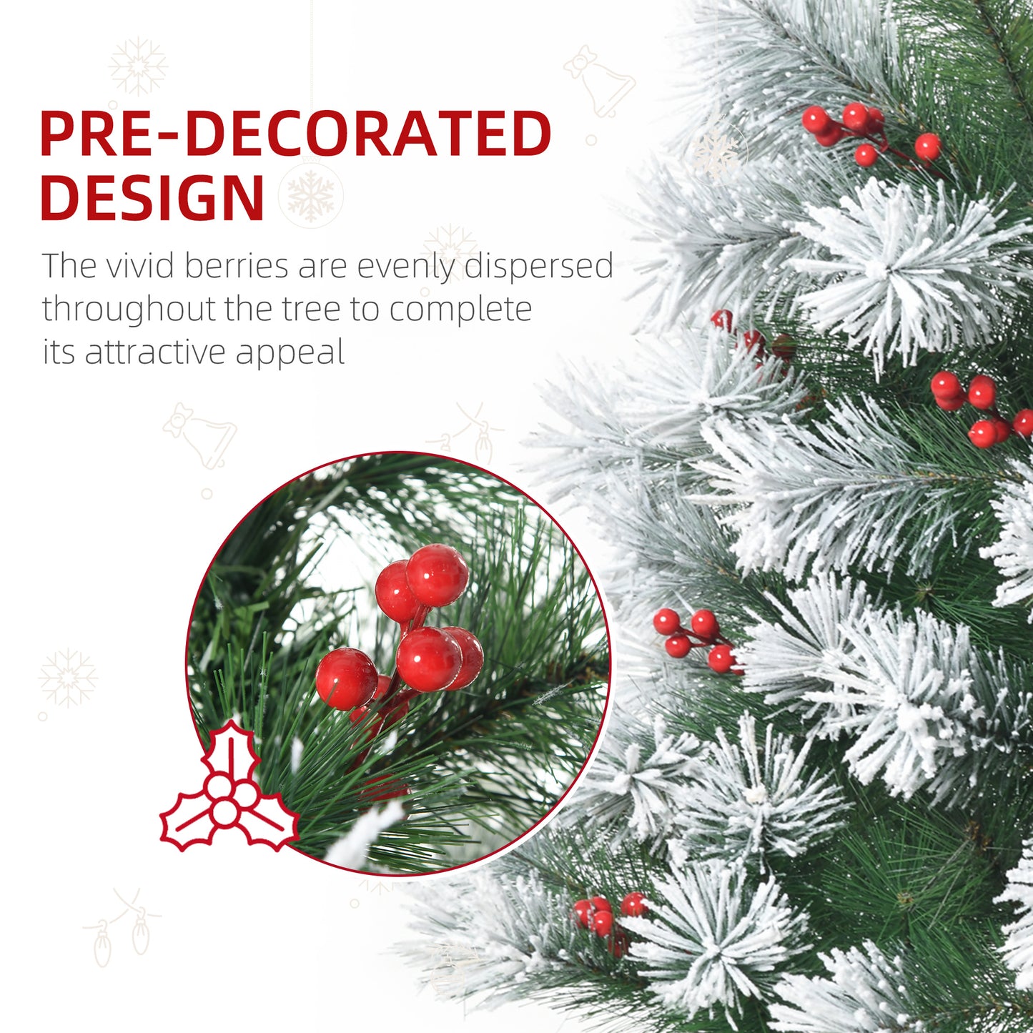 Indoor Christmas Tree Artificial Berry Xmas Decoration with Metal Stand and 184 Tips (5FT(150CM))