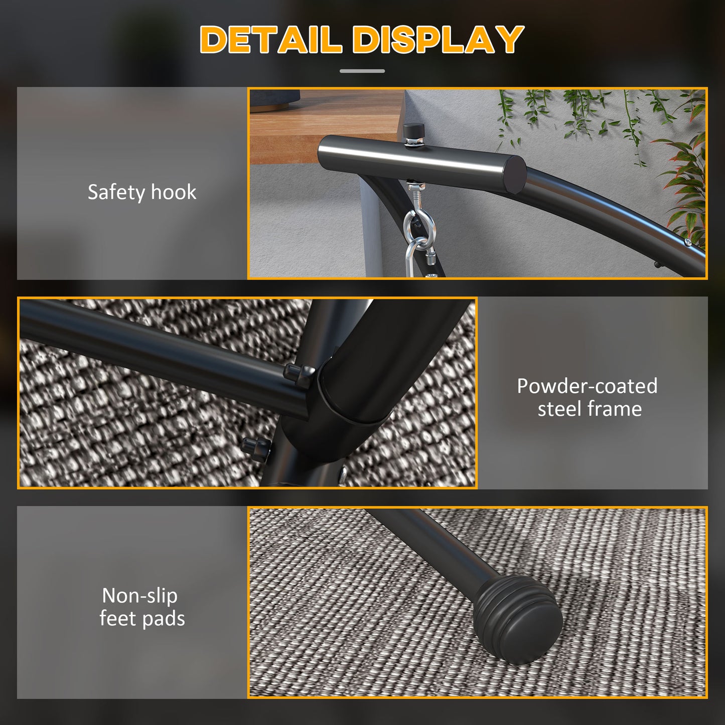 Hammock Chair Stand, C Shape Hanging Heavy Duty Metal Frame Hammock Stand for Hanging Hammock Air Porch Swing Chair