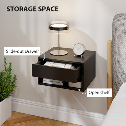 Floating Bedside Tables Set of 2, Wall Mounted Nightstand, Black