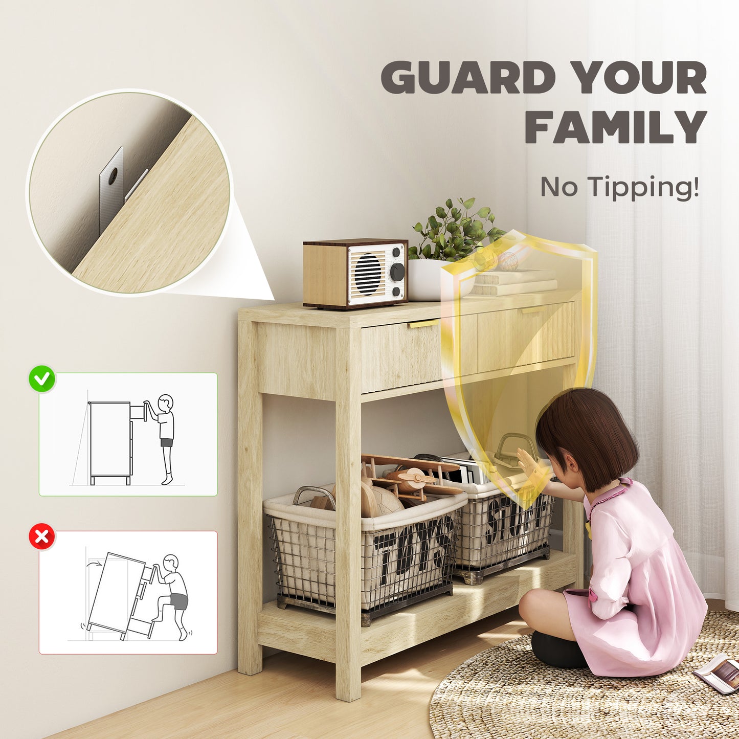Modern Console Table with Fluted Panel Drawers, Narrow Hallway Table with Shelf for Entryway, Living Room, 90 x 30 x 76 cm