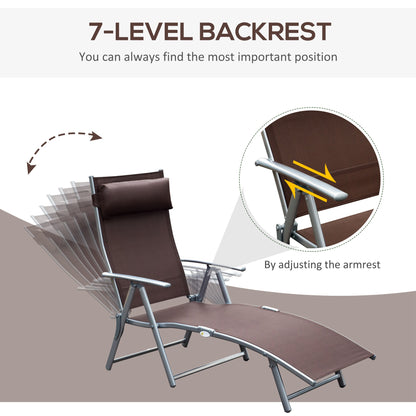 Sun Lounger Steel Frame Outdoor Folding Chaise Texteline Lounge Chair Recliner with Headrest & 7 Levels Adjustable Backrest