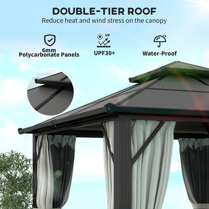 3 x 3(m) Hardtop Gazebo Canopy with UPF30+ Double Polycarbonate Roof, Aluminium Frame Garden Gazebo Permanent Pavilion
