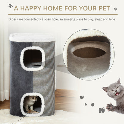 Cat Barrel Scratching Post Cat Tree for Indoor Cats Kitten Climbing Frame Pet Play Tower Soft Plush & Lamb Fleece Grey