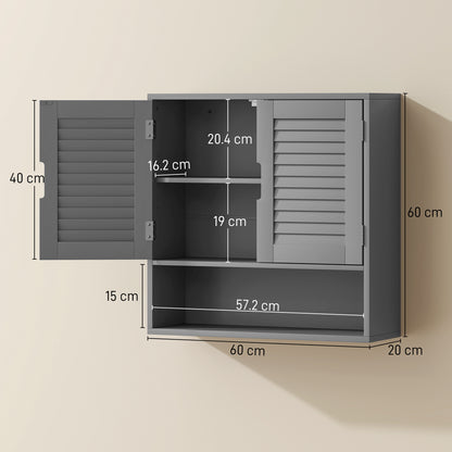 Bathroom Cabinet, Wall Mounted Storage Cabinet with Adjustable Shelves, 60 x 20 x 60 cm, Grey