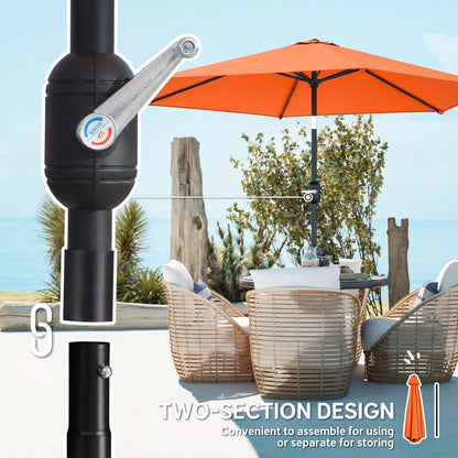 2.6 m Garden Parasol Umbrella with Aluminium Pole, Outdoor Patio Umbrella with Tilt and Crank, Vent, Orange
