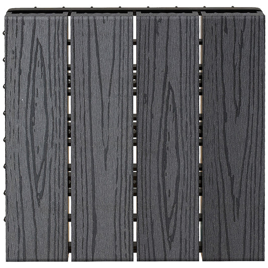 WPC Interlocking Decking Tiles, Pack of 11 Interlocking Patio Paving Slabs, 30 x 30 x 2.2 cm, Grey