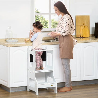 Toddler Learning Tower, 2 in 1 Toddler Step Stool for Kids with Chalkboard and Security Rail