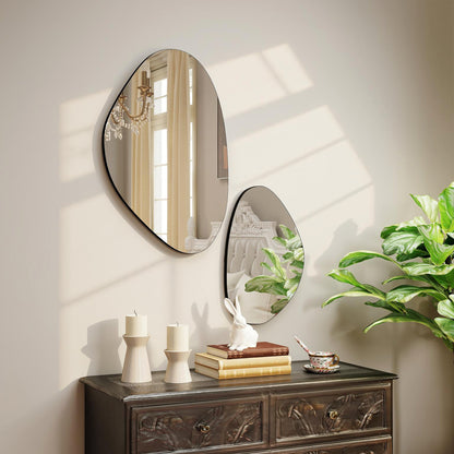 Set of 2 Pebble-Shaped Wall Mirror - Black