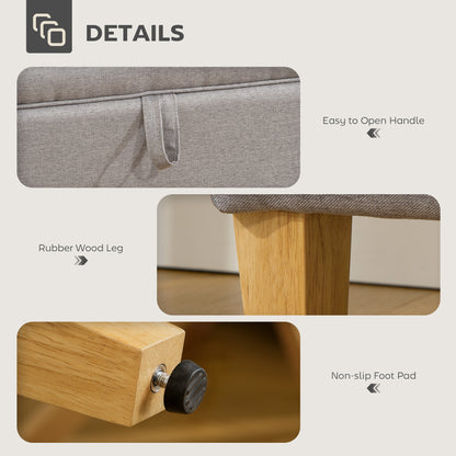 30L Linen Storage Ottoman Padded Footstool with Rubberwood Legs for Storage Box, Bed End, Shoe Bench, Seating, Light Grey