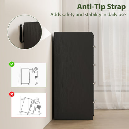 4 Drawer Chest of Drawers, Modern Dresser for Bedroom, Storage Cabinet for Living Room Entryway, Black Wood Effect
