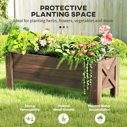 58L Garden Raised Bed Planter Grow Containers for Outdoor Patio Plant Flower Vegetable Pot Fir Wood, 100 x 36.5 x 36 cm