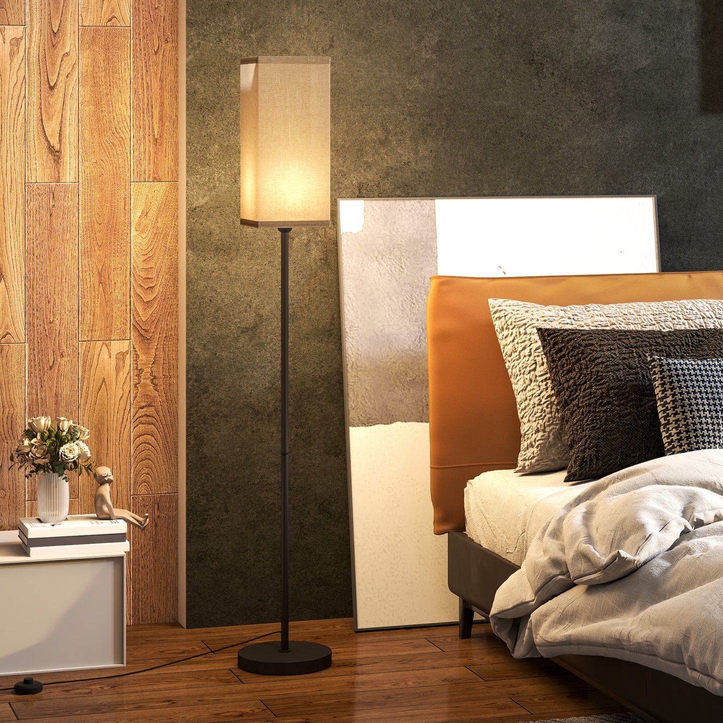 Floor Lamp, Modern Standing Lamp with Linen Shade, Tall Lamps for Living Room, Bedroom, with Foot Switch, Bulb not Included