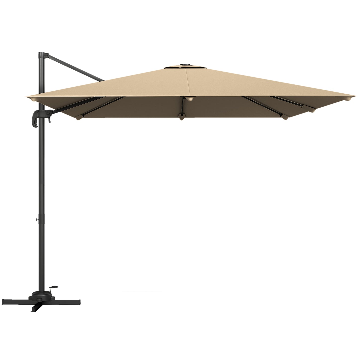 3 x 3 m Cantilever Parasol, Square Patio Umbrella with Crank Handle, Cross Base, Tilt, 360° Rotation, Khaki