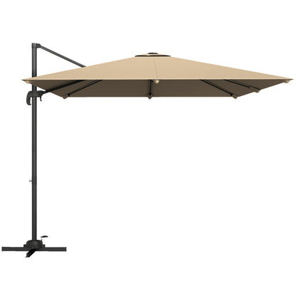 3 x 3 m Cantilever Parasol, Square Patio Umbrella with Crank Handle, Cross Base, Tilt, 360° Rotation, Khaki