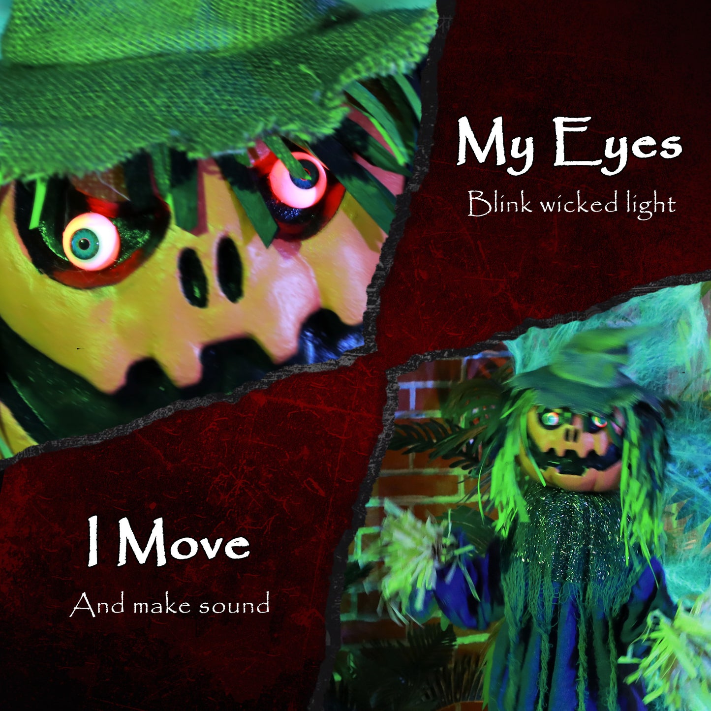 3'6" Pumpkin Scarecrow Halloween Animatronic, with Glowing Eyes