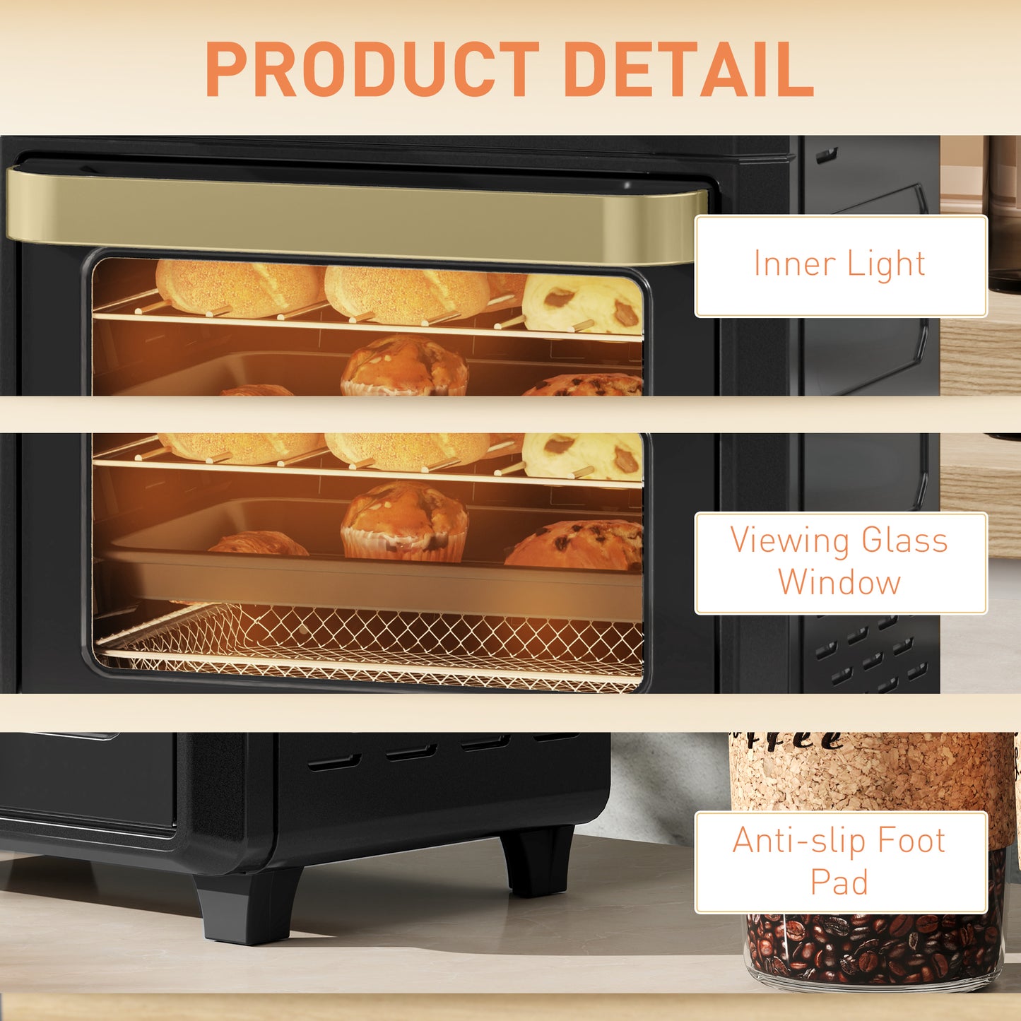 10L Air Fryer Oven, Mini Oven, Oil Free Cooking, Grill, Roast, Bake, with Adjustable Temperature, Timer, Dishwasher Safe