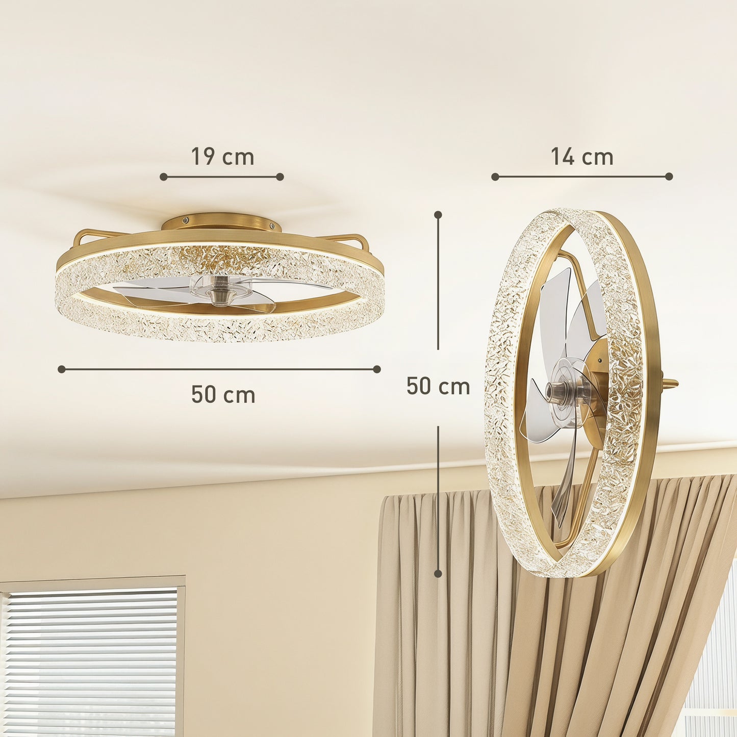 Ceiling Fan with Lights, Dimmable LED Mount Ceiling Fan Light with Remote App Control for Bedroom, Gold Tone