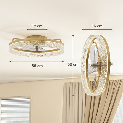 Ceiling Fan with Lights, Dimmable LED Mount Ceiling Fan Light with Remote App Control for Bedroom, Gold Tone