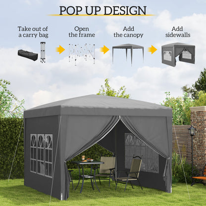 3x3(m) Pop-Up Gazebo, with Curtain Walls and Windows, Grey