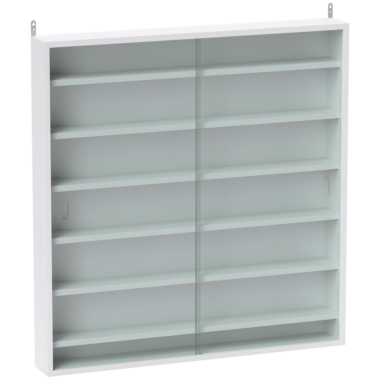 Six Shelf Display Cabinet, with Glass Doors - White