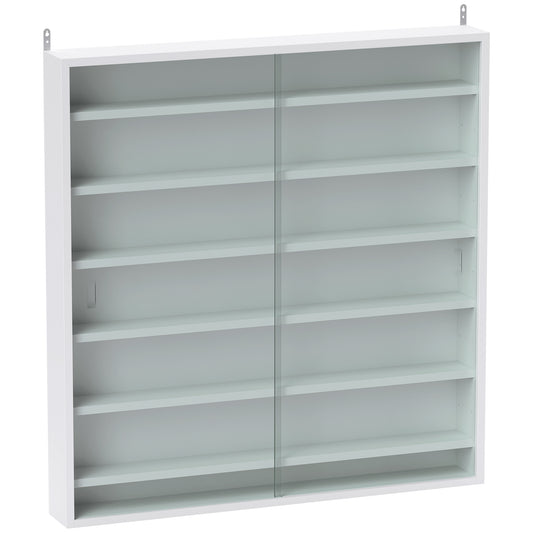 Six Shelf Display Cabinet, with Glass Doors - White