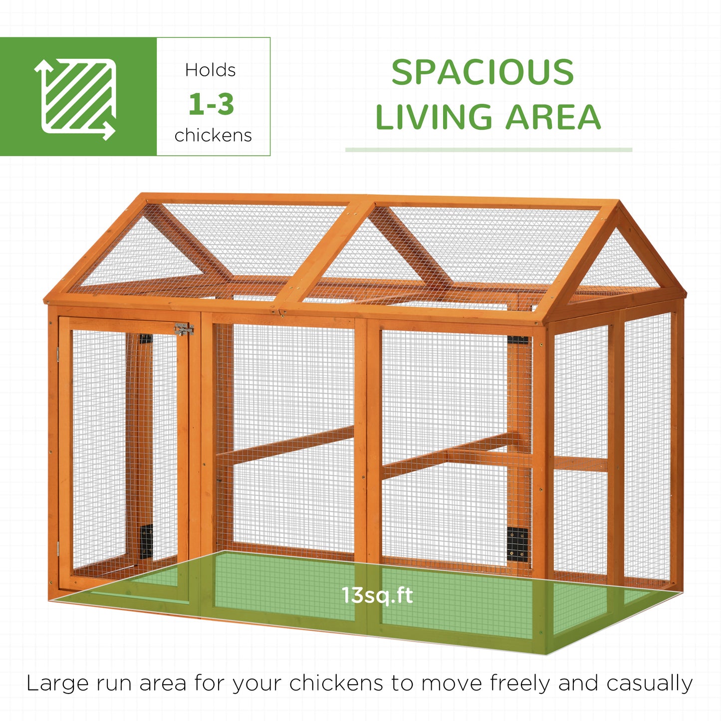 Large Chicken Run, Wooden Chicken House for 1-3 Chickens, Hen House Duck Pen Outdoor with Combinable Design, Orange