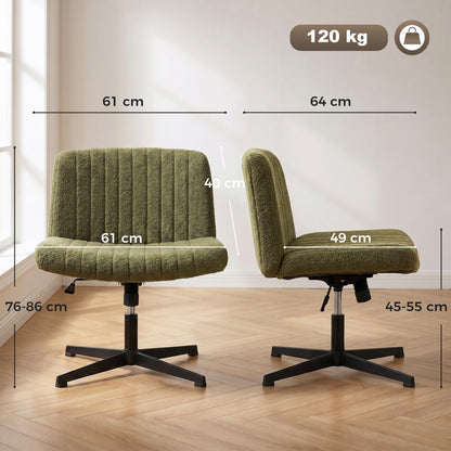 Teddy Fleece Criss Cross Legged Desk Chair, Armless Office Chair No Wheels, Green