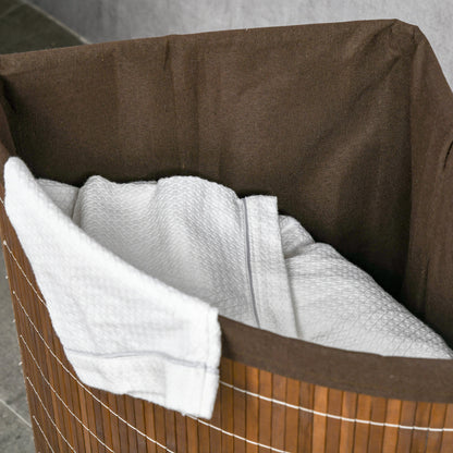Bamboo Laundry Basket with Lid, 55 Litres Laundry Hamper with Removable Washable Lining, Corner Washing Baskets