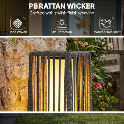Solar Rattan Floor Lamp, Outdoor Garden Lantern with Auto On/Off LED Lights, IP44 for Patio, Terrace, Dark Grey