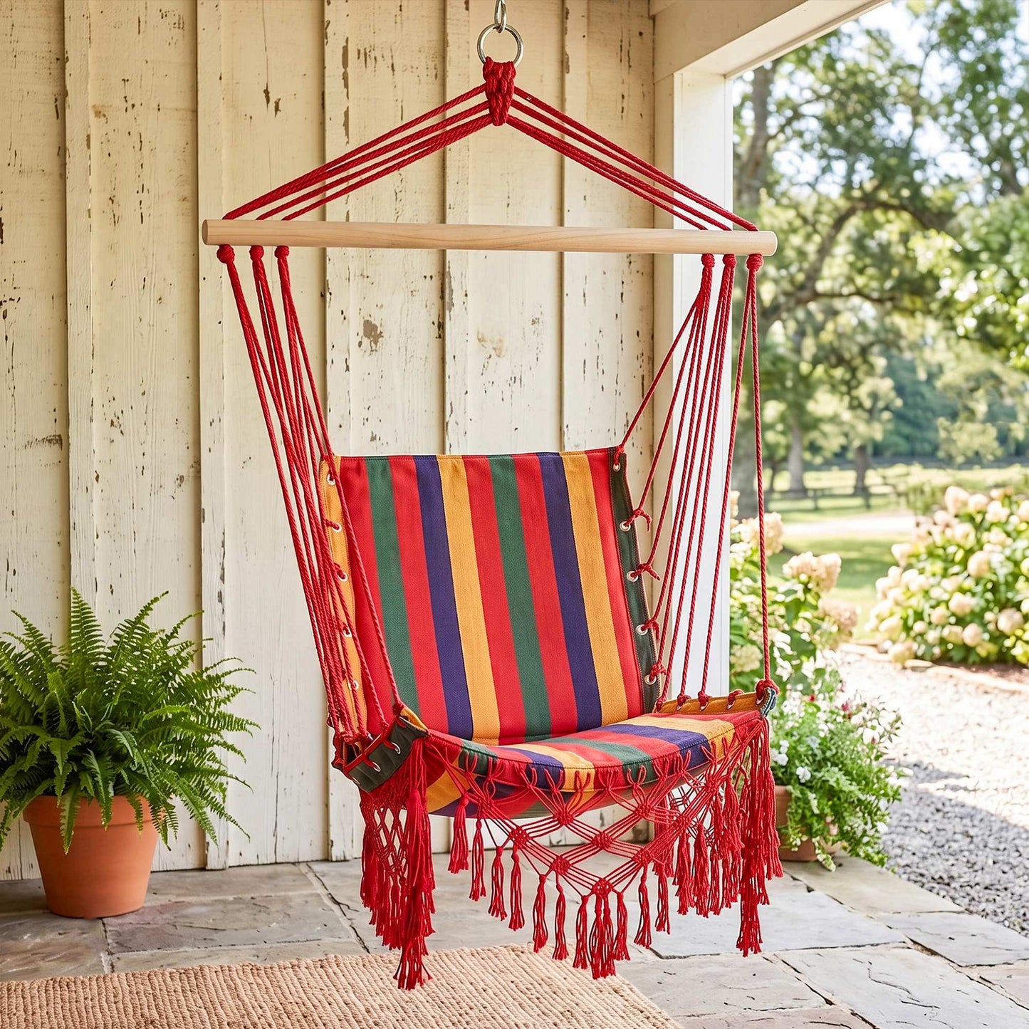 Hammock Chair Swing Colourful Striped Tree Hanging Seat Porch Indoor Outdoor Fabric Garden Furniture