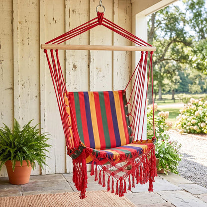 Hammock Chair Swing Colourful Striped Tree Hanging Seat Porch Indoor Outdoor Fabric Garden Furniture
