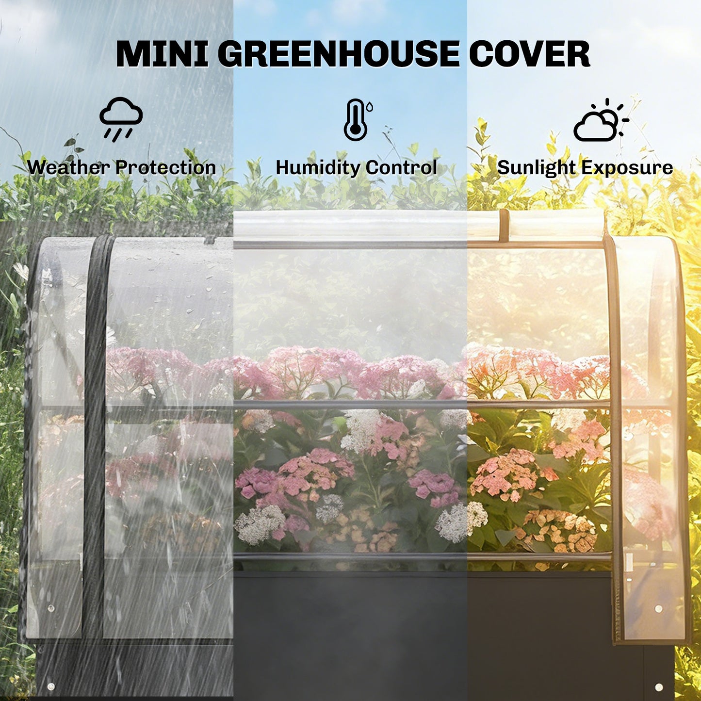 Raised Planter with Flip-Up Greenhouse Cover, Metal Raised Garden Bed on Legs with Drainage Hole, Black