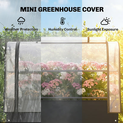 Raised Planter with Flip-Up Greenhouse Cover, Metal Raised Garden Bed on Legs with Drainage Hole, Black