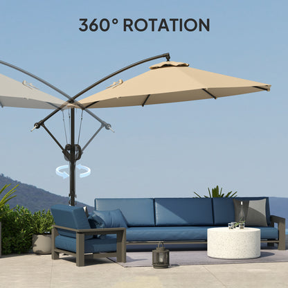 3(m) Garden Cantilever Parasol with Cover and Wind Protection Strap, Round Overhanging Umbrella with Crank Handle and Tilt