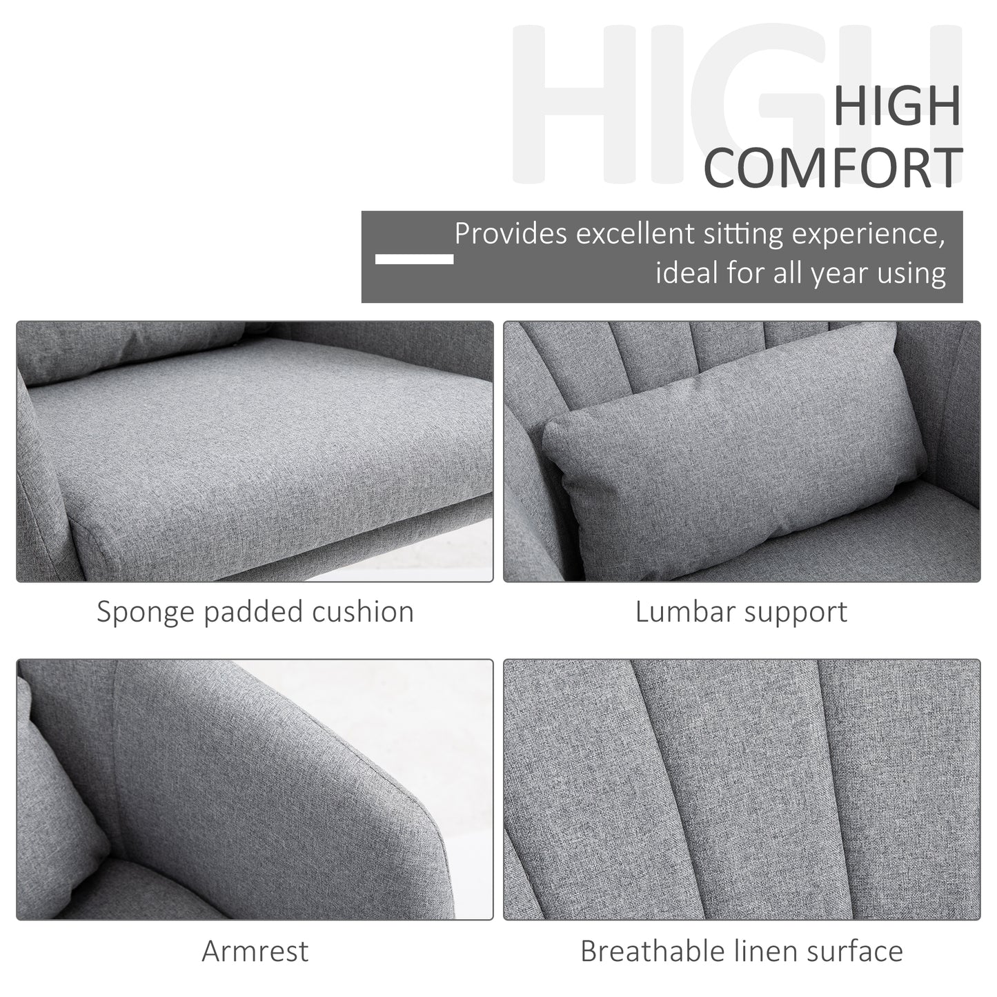 Swivel Accent Chair, Linen Fabric Tub Vanity Chair, Modern Armchair with Adjustable Height and Lumbar Support for Living Room