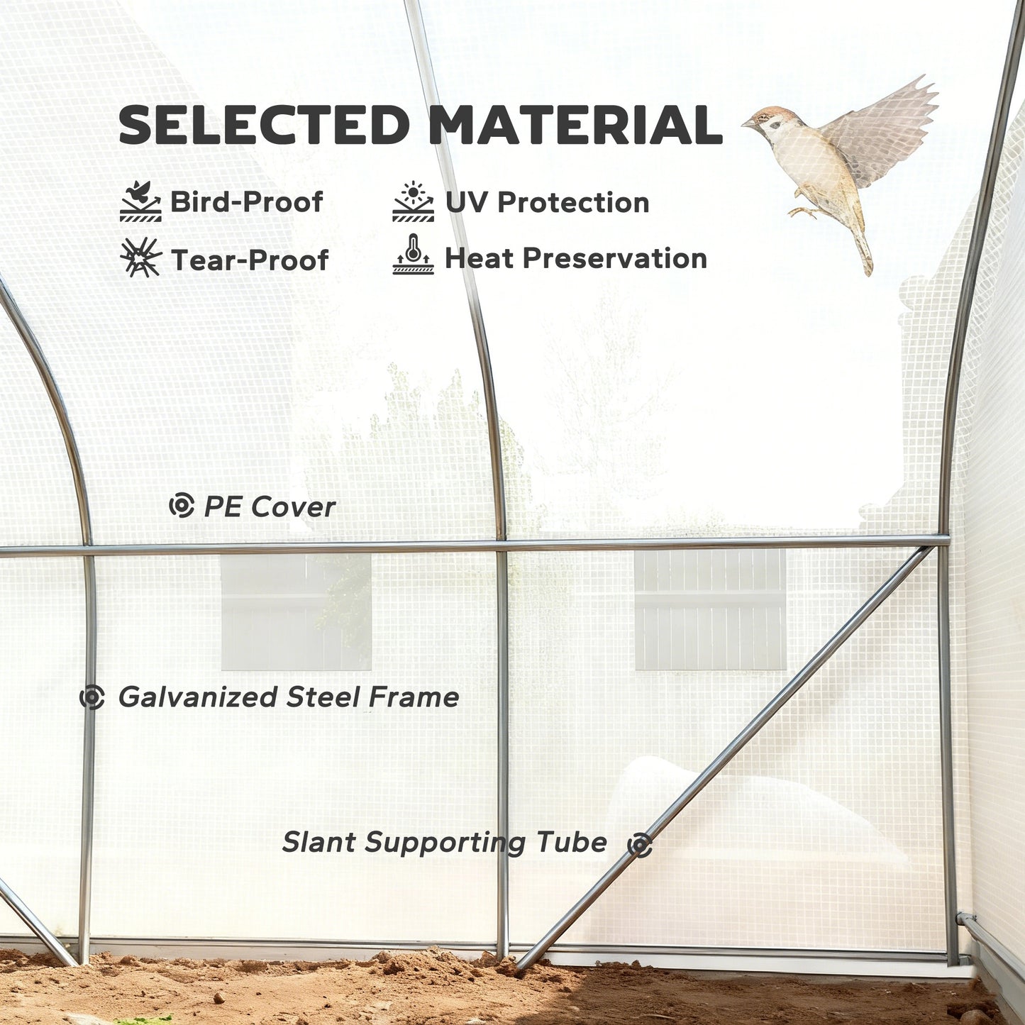 Walk-In Polytunnel Greenhouse Warm House Garden Tunnel Shelter Plant Shed with Door and Windows, Galvanised Steel Frame