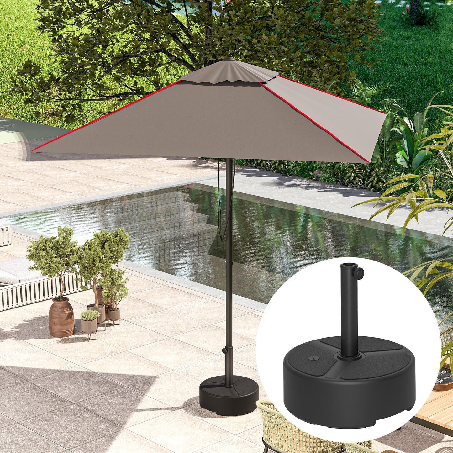 Round Garden Parasol Base, Garden Umbrella Stand Heavy Duty Parasol Base, Filled Up to 20kg with Stand or 18kg