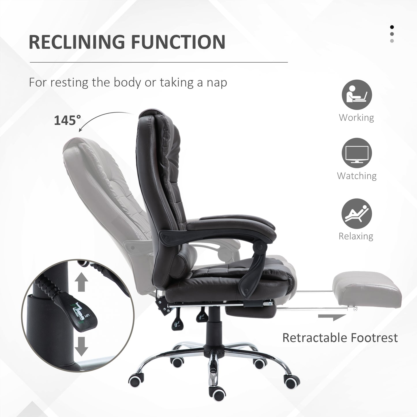 PU Leather Executive Office Chair, High Back Swivel Chair with Retractable Footrest, Adjustable Height, Reclining Function