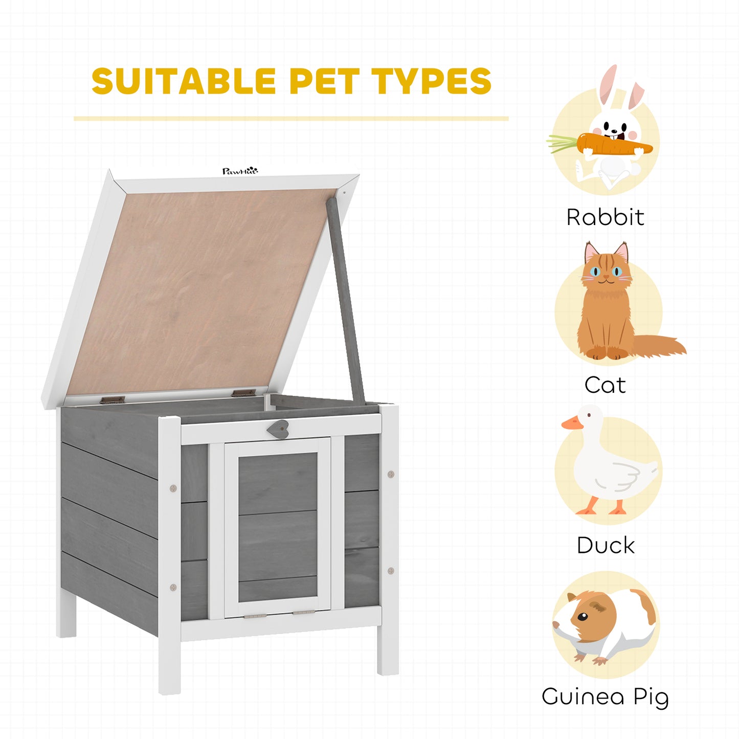 Wooden Rabbit Hutch Outdoor, Guinea Pig Hutch, Rabbit Hideaway, Cat House, Bunny Cage Small Animal House with Openable Roof