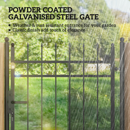 Galvanised Steel Garden Gate, Outdoor Fence Gate Security Barrier with Lock, Keys and Handle, Outdoor Entrance Way Door